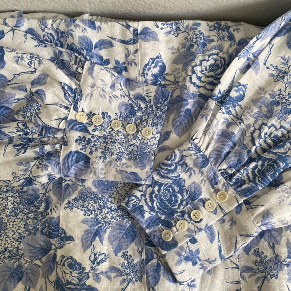 Reformation Linen Stilton Floral Romantic Square Neck Long Sleeve Top Size 10 - Picture 6 of 16